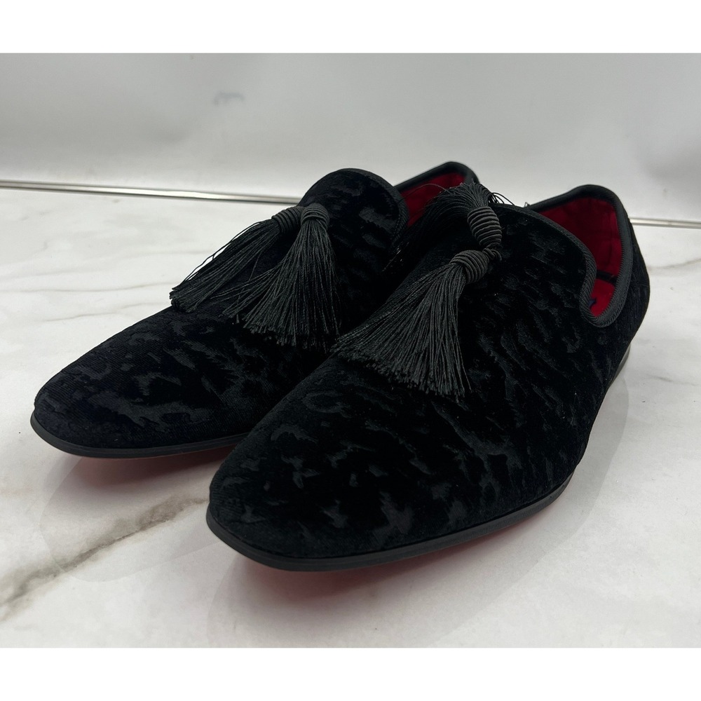 La Milano Villa Loafer Shoes Men's Size 12 Black Velvet Tassel Red Bottom Dress